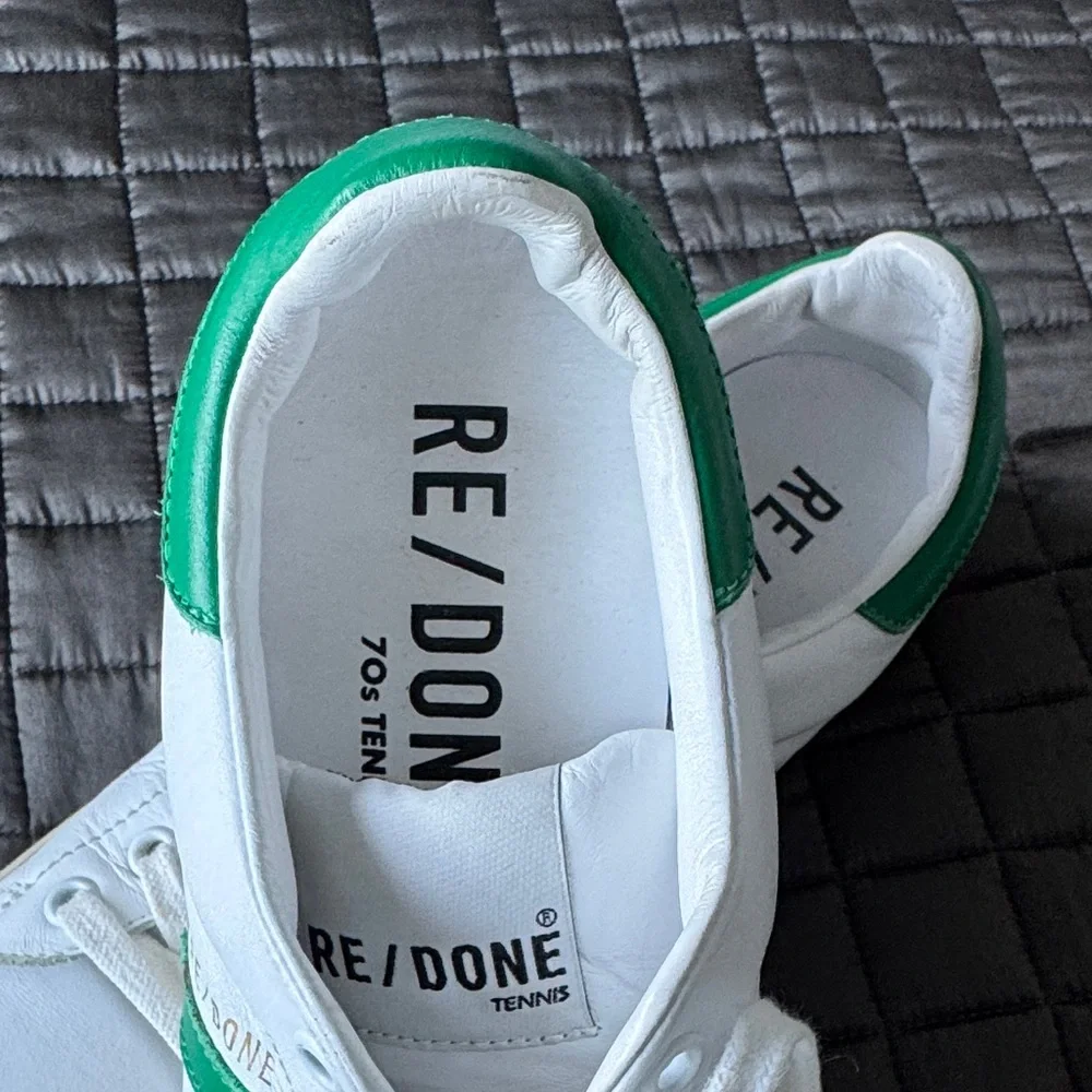 Re/Done 70’s Tennis Sneakers with Green Accents Size US 9 & EU 39